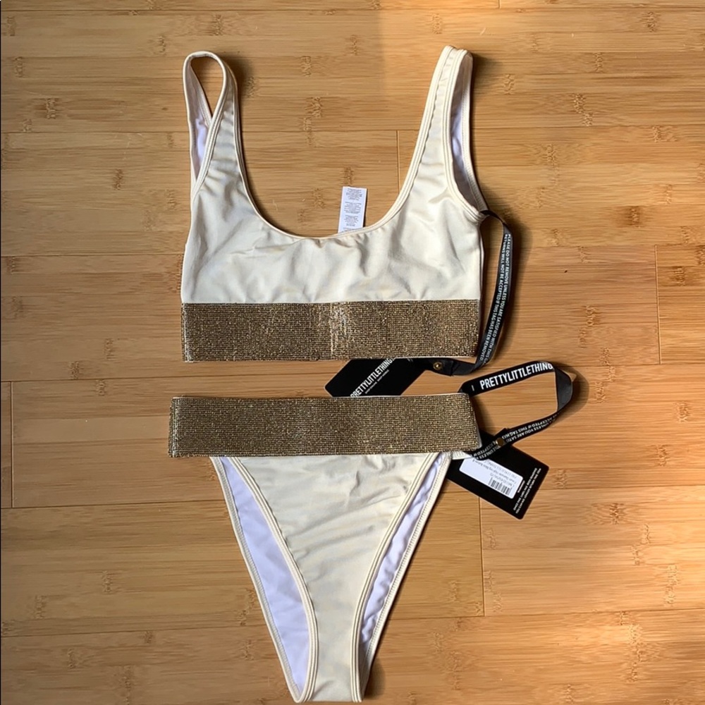 Diamante cream pretty little things bikini set